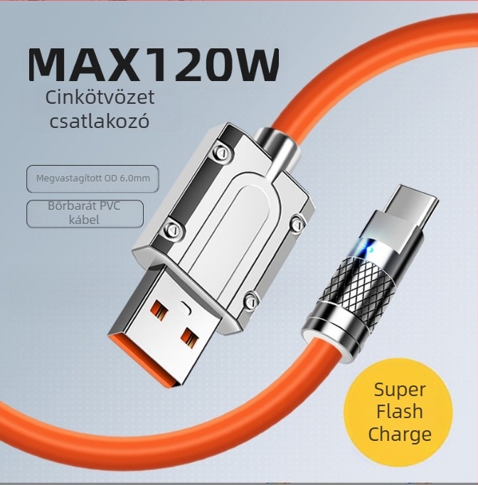 1m 3–in–1 USB adatkábel LED-del, gyors töltés, cinkötvözet csatlakozók, TPE szilikon, USB-C, Lightning, Micro USB