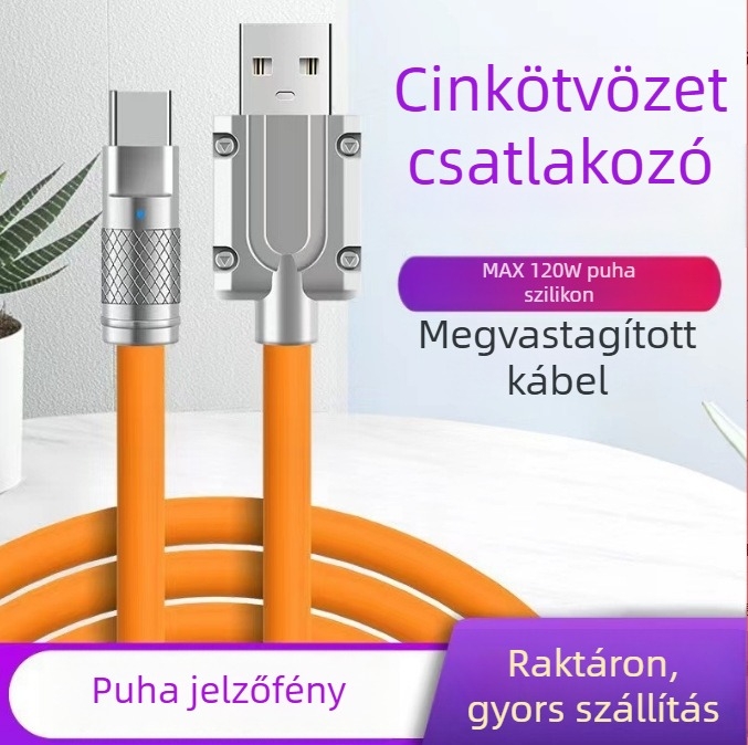 1m 3–in–1 USB adatkábel LED-del, gyors töltés, cinkötvözet csatlakozók, TPE szilikon, USB-C, Lightning, Micro USB