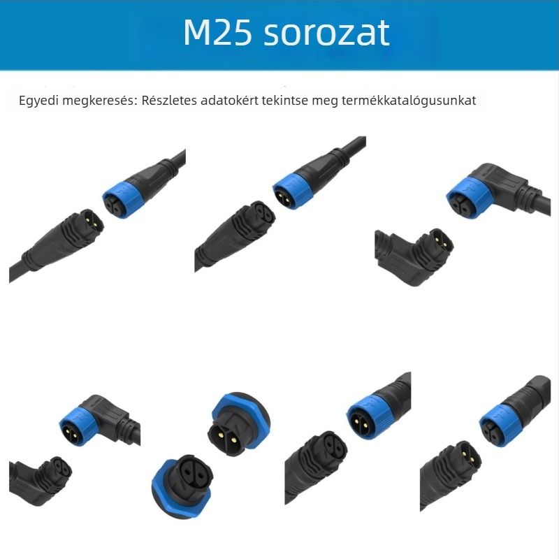 M25 kültéri nagyáramú, hőálló és vízálló csatlakozó 2–12 vezetővel, repülőgép dugasz