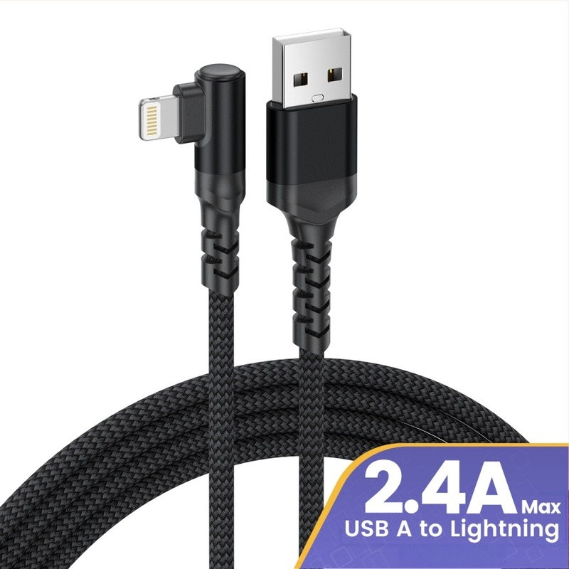 Lightning adatkábel iPhone és iPad számára, 2.4A gyors töltés, kompatibilis a 5/6/7/8/X/11/12/13/14 modelllekkel; csatlakozó alumínium ötvözet, fekete; hossz 0.5–5 m