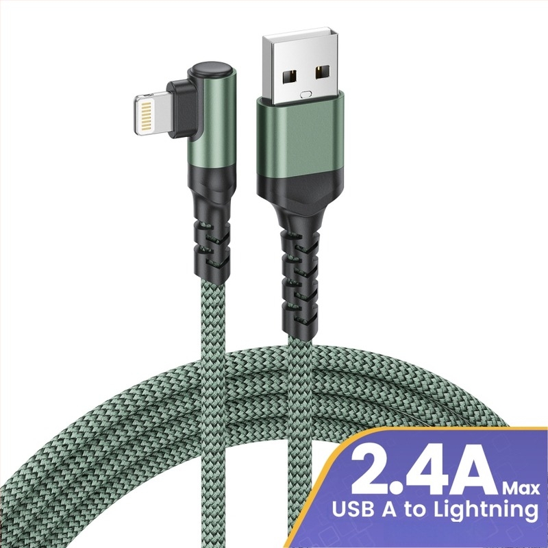 Lightning adatkábel iPhone és iPad számára, 2.4A gyors töltés, kompatibilis a 5/6/7/8/X/11/12/13/14 modelllekkel; csatlakozó alumínium ötvözet, fekete; hossz 0.5–5 m