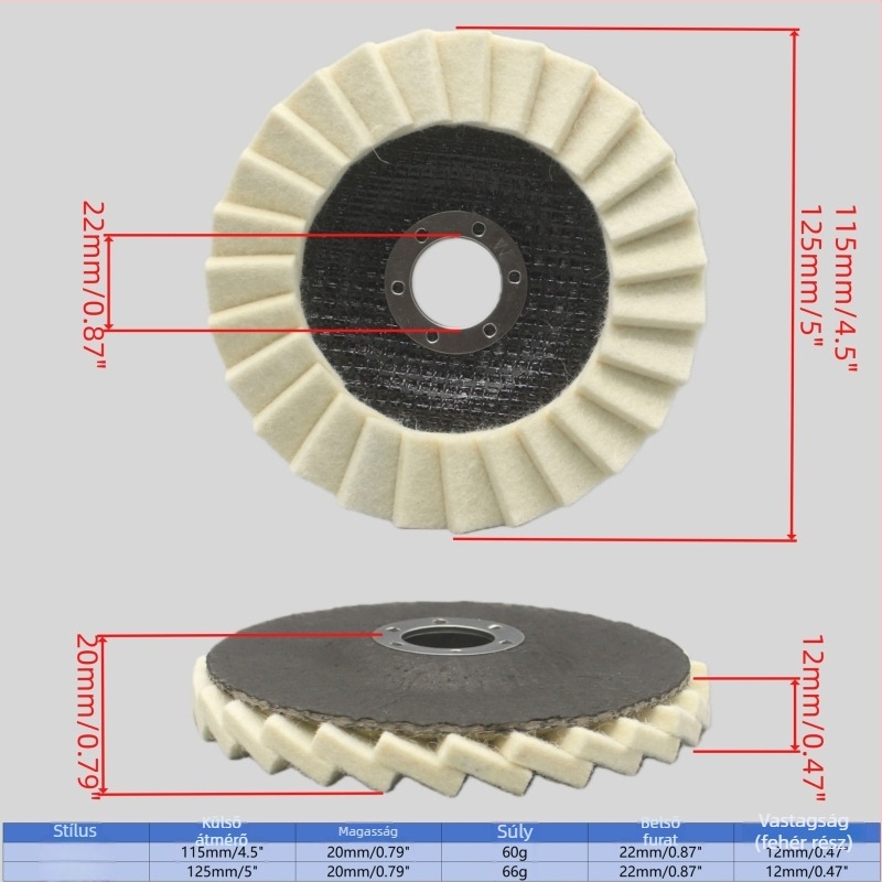 Gyapjú flap korong polírozáshoz, 125 mm (5 hüvelyk)