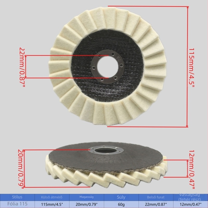Gyapjú flap korong polírozáshoz, 125 mm (5 hüvelyk)