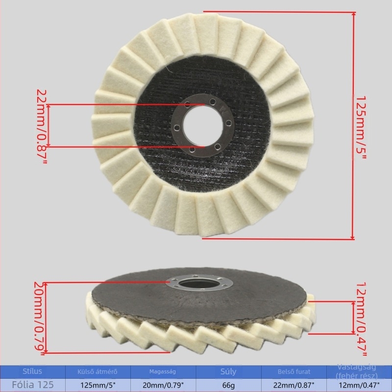 Gyapjú flap korong polírozáshoz, 125 mm (5 hüvelyk)