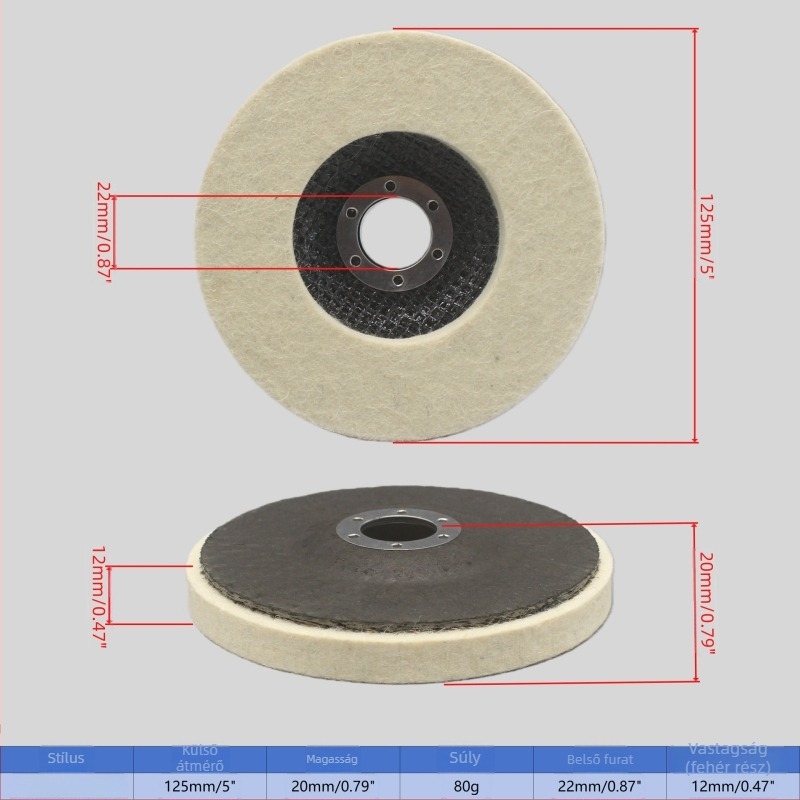 Gyapjú flap korong polírozáshoz, 125 mm (5 hüvelyk)
