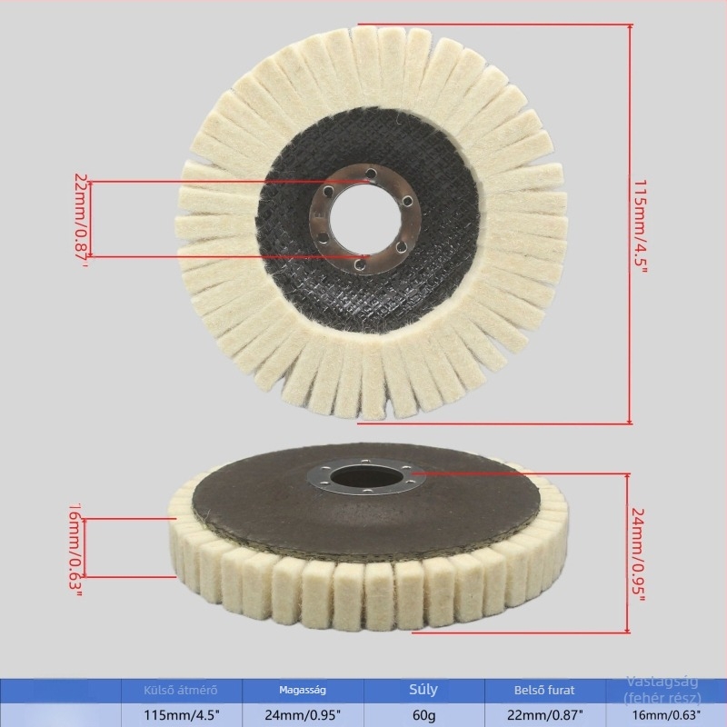 Gyapjú flap korong polírozáshoz, 125 mm (5 hüvelyk)