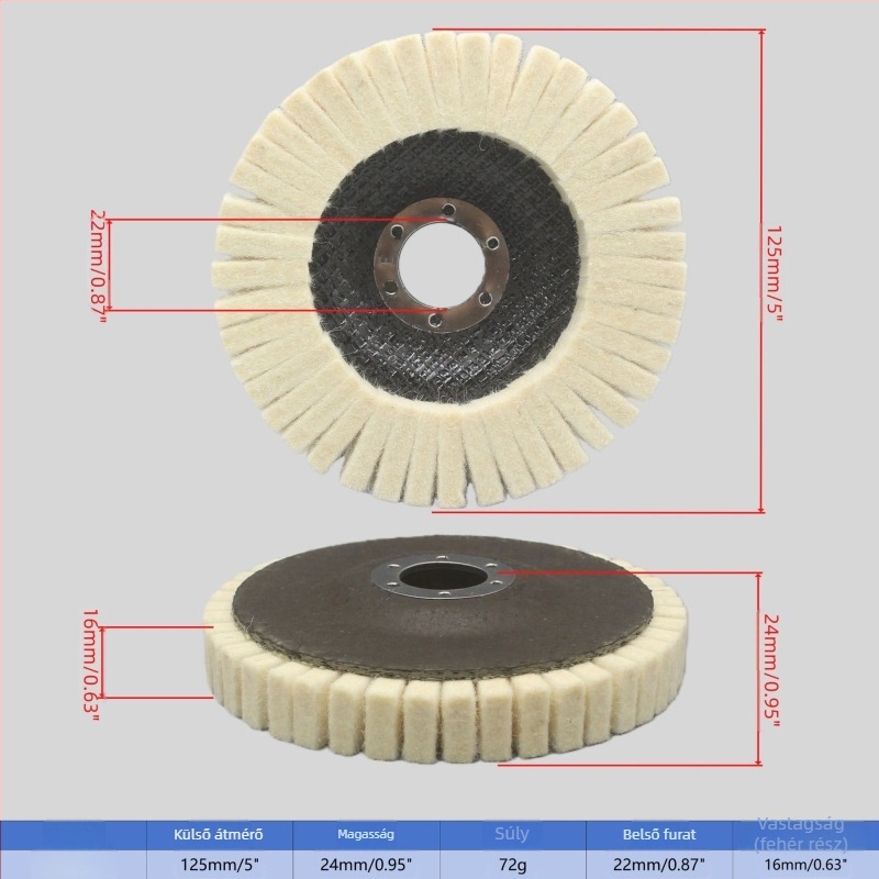 Gyapjú flap korong polírozáshoz, 125 mm (5 hüvelyk)