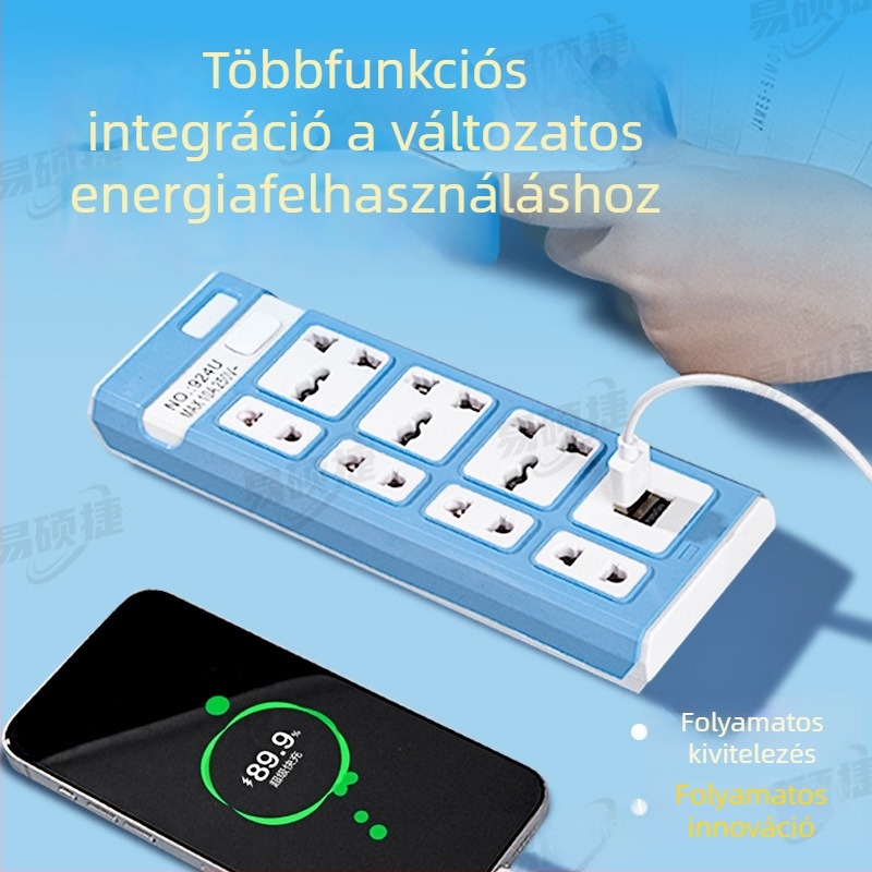 Nagy teljesítményű több aljzatú hosszú kábeles elosztó kapcsolóval, UK/US/EU/Thai szabványok szerint