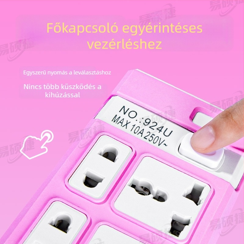 Nagy teljesítményű több aljzatú hosszú kábeles elosztó kapcsolóval, UK/US/EU/Thai szabványok szerint