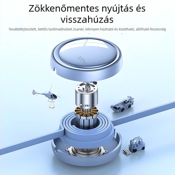 Autóba tervezett 3-in-1 kihúzható adatkábel Apple és Huawei készülékekhez, Lightning, Micro USB és Type-C csatlakozókkal, hossz 1–2 m.