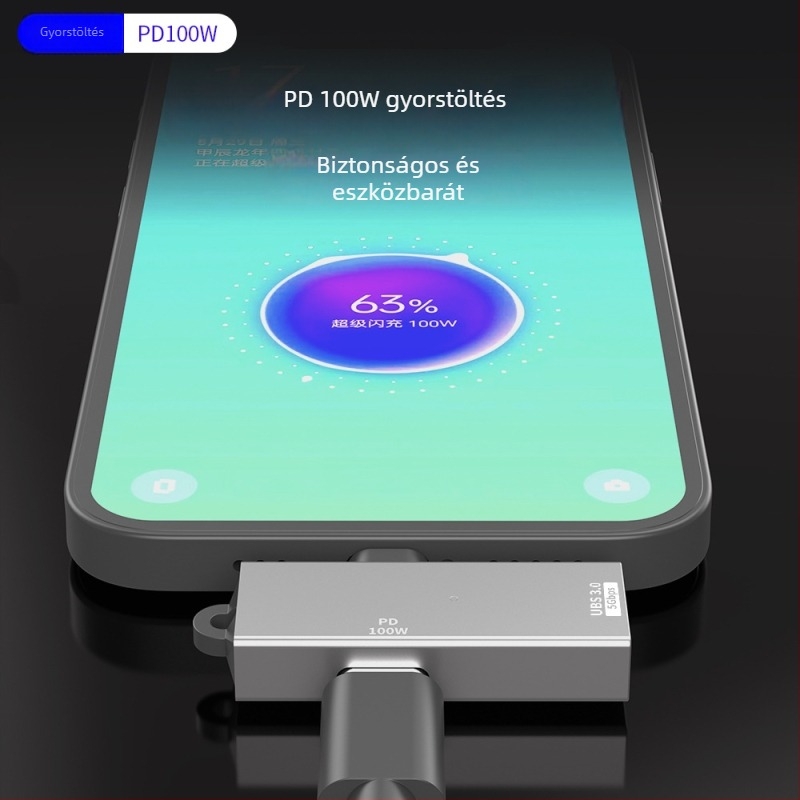 Type-C USB 3.0 + PD 100W kétfunkciós gyors adapter Type-C okostelefonokhoz