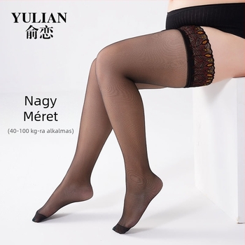 Plusz méretű harisnya combközépig érő, csipkés páva mintával, áttetsző nylon 10D