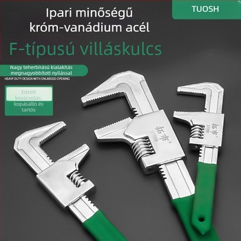 Nagy nyitású F-típusú állítható kulcs, nyitott végű és derékszögű csőfogóval — univerzális csőszerszám