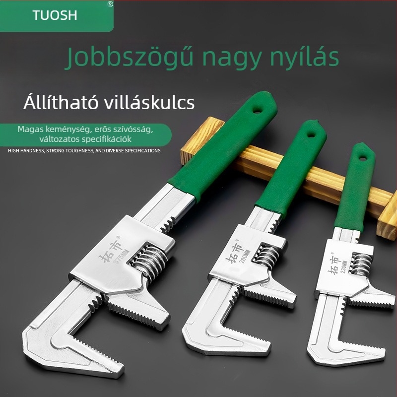 Nagy nyitású F-típusú állítható kulcs, nyitott végű és derékszögű csőfogóval — univerzális csőszerszám