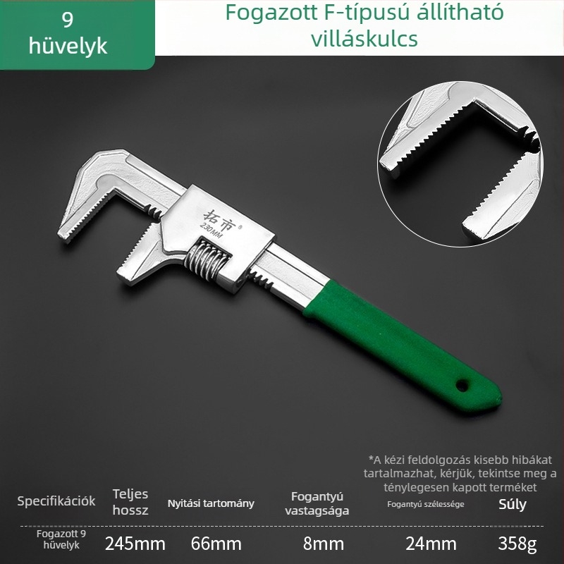 Nagy nyitású F-típusú állítható kulcs, nyitott végű és derékszögű csőfogóval — univerzális csőszerszám