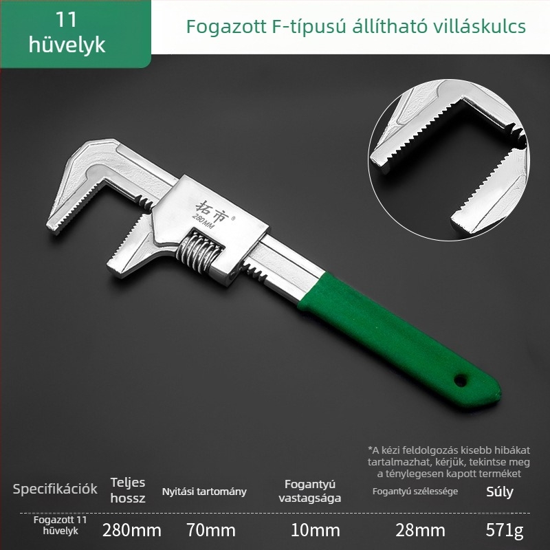 Nagy nyitású F-típusú állítható kulcs, nyitott végű és derékszögű csőfogóval — univerzális csőszerszám