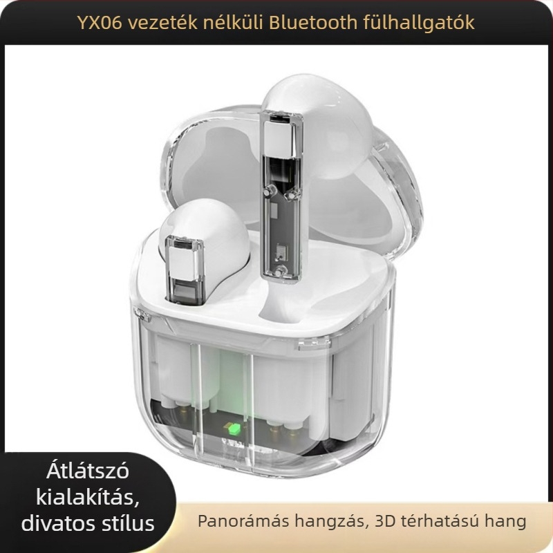 YX06 vezeték nélküli Bluetooth fülhallgató – átlátszó kreatív dizájn, hosszú akkumulátor-üzemidő, alacsony késleltetés játékhoz