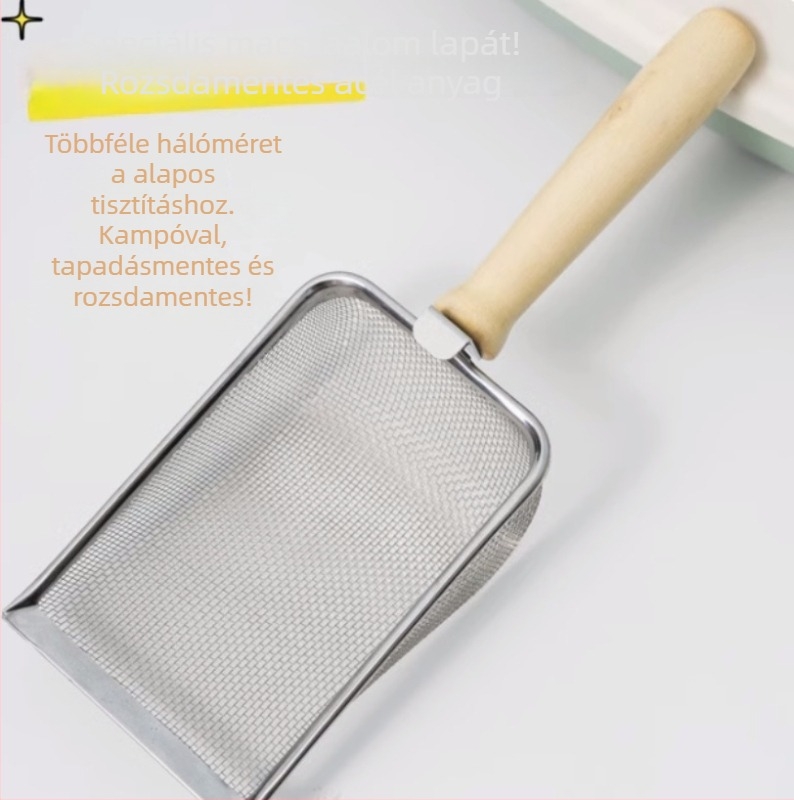 Rozsdamentes acélból készült finom hálós macskaalom-kanál