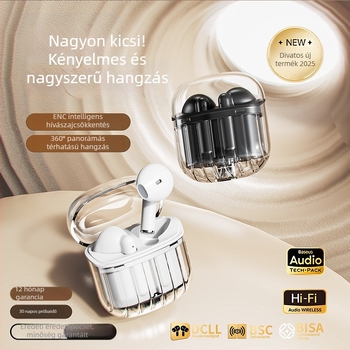 Átlátszó Bluetooth fülhallgatók, valódi vezeték nélküli zajszűréssel, sporthoz és játékhoz
