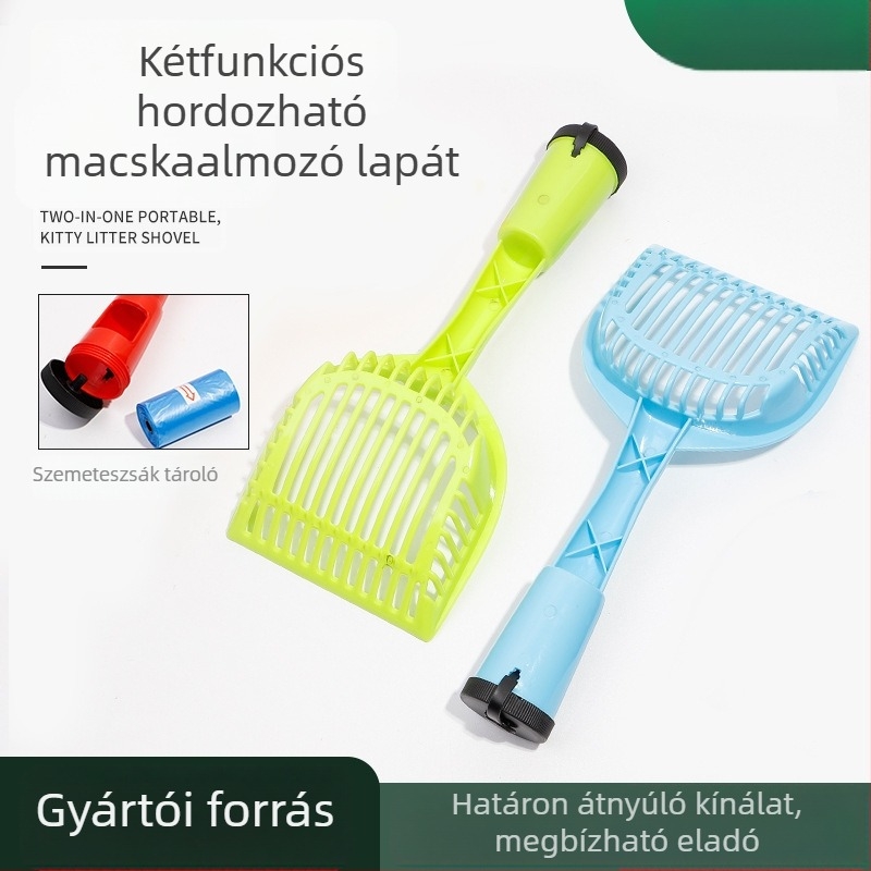 2 az 1-ben műanyag macskaalom-lapát tisztító eszköz