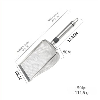 Rozsdamentes acél macskaalomkanál finom hálóval, tubusos fogantyúval, 6-lyukú nyílások, 3,8×3,8 mm