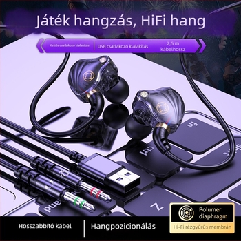 2,5 m hosszú vezetékes gamer fejhallgató PC-hez USB és 3,5 mm-es csatlakozóval PUBG és Peace Elite