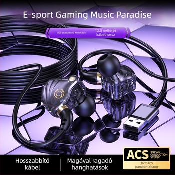 2,5 m hosszú vezetékes gamer fejhallgató PC-hez USB és 3,5 mm-es csatlakozóval PUBG és Peace Elite