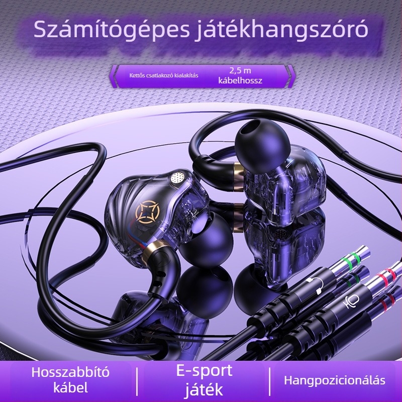 2,5 m hosszú vezetékes gamer fejhallgató PC-hez USB és 3,5 mm-es csatlakozóval PUBG és Peace Elite