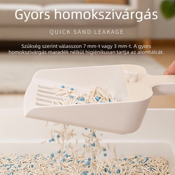 Állítható műanyag macskaalom-kanál kettős lyukakkal, tofu- és bentonit-alomhoz