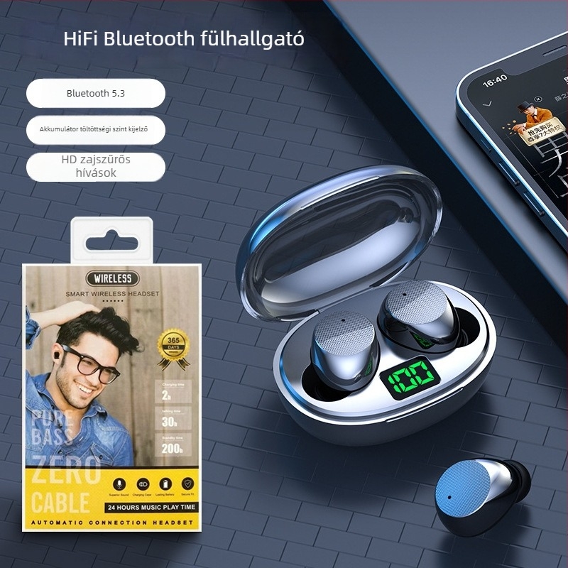 In-ear vezeték nélküli Bluetooth fülhallgató nagy akkumulátorral, hosszú üzemidővel és zajcsökkentéssel játékokhoz