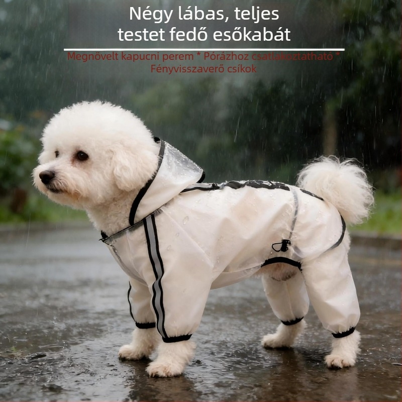 Teljes testű vízálló esőkabát kutyáknak, négylábú kivitelben, kicsi–nagy méretekig, légáteresztő
