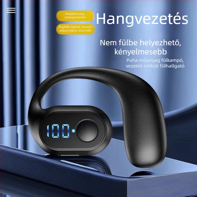 OWS Bluetooth fejhallgató digitális kijelzővel, egy fülre rögzített kialakítás, csontvezetéses technológia, hosszú üzemidő, gombos kiadás