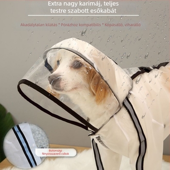 Teljes lefedésű esőkabát kutyáknak, kicsi–közép–nagy testűek számára, Teddy, Bichon és Golden Retriever.