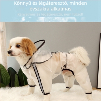 Teljes lefedésű esőkabát kutyáknak, kicsi–közép–nagy testűek számára, Teddy, Bichon és Golden Retriever.