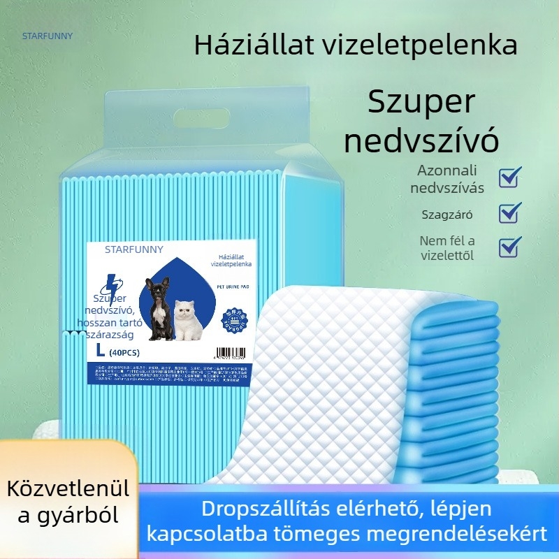 Kék színű vastagított kisállat-ürülés alátét, dezodoráló és rendkívül nedvszívó, macskáknak és kutyáknak, méretek S/M/L
