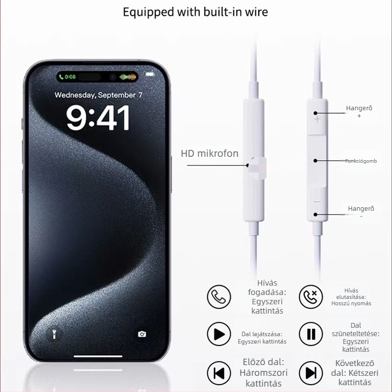 Lightning to Type-C 2-in-1 vezetékes fülhallgató adapter iPhone 15-höz — digitális hang, hívások és játékok