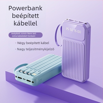 3C-hitelesített beépített kábeles külső akkumulátor, 20000 mAh, gyors töltés, hordozható energiaforrás