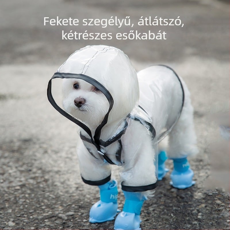 Átlátszó esőkabát kutyáknak fekete szegéllyel, nagy, közepes és kicsi méretű kutyáknak – nyár