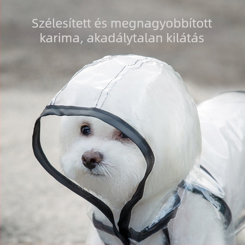 Átlátszó esőkabát kutyáknak fekete szegéllyel, nagy, közepes és kicsi méretű kutyáknak – nyár
