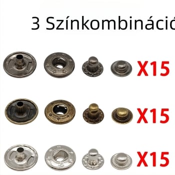 45 darab ruházati és bőrtartozó gomb – préselt rejtett gombok telepítő készlet, varrás nélkül, 831 fém négyrészes patent