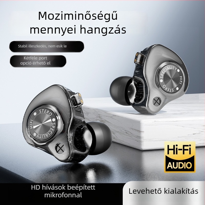 In-ear fülhallgató erőteljes basszussal, kivehető 3,5 mm-es kábel, játék/esport használatra, Type-C