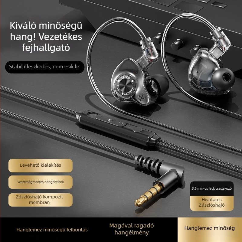 In-ear fülhallgató erőteljes basszussal, kivehető 3,5 mm-es kábel, játék/esport használatra, Type-C