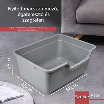 Nagy méretű nyitott macskaalom-tál, fröccsenés elleni dizájnnal