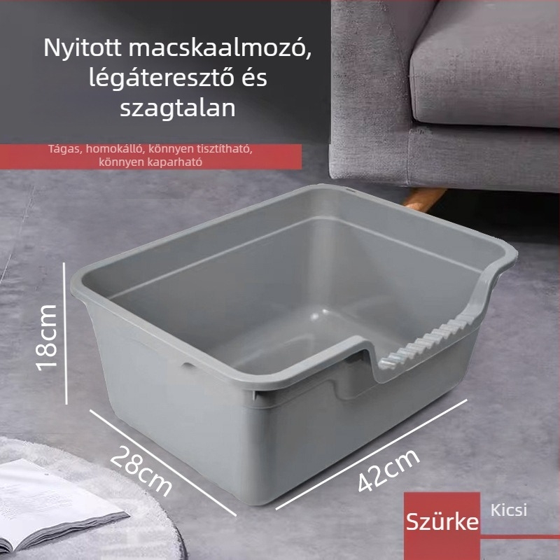 Nagy méretű nyitott macskaalom-tál, fröccsenés elleni dizájnnal