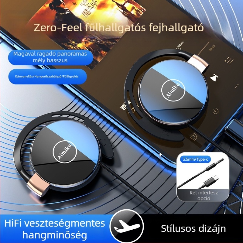 L1 Fülhallgató fülcsipsszel, vezetékes – sporthoz, kényelmes hosszú viseléshez, kompatibil tabletekkel és laptopokkal