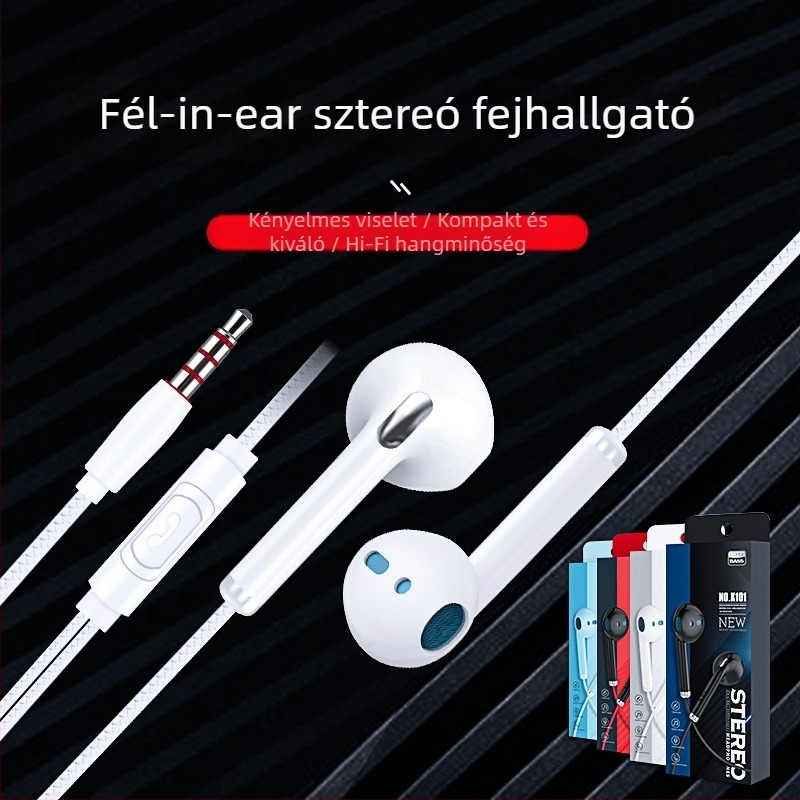 K101 in-ear vezetékes fülhallgató 3.5 mm-es csatlakozóval, kiváló basszus és zajszűrés, mikrofon, Apple és OPPO kompatibilis