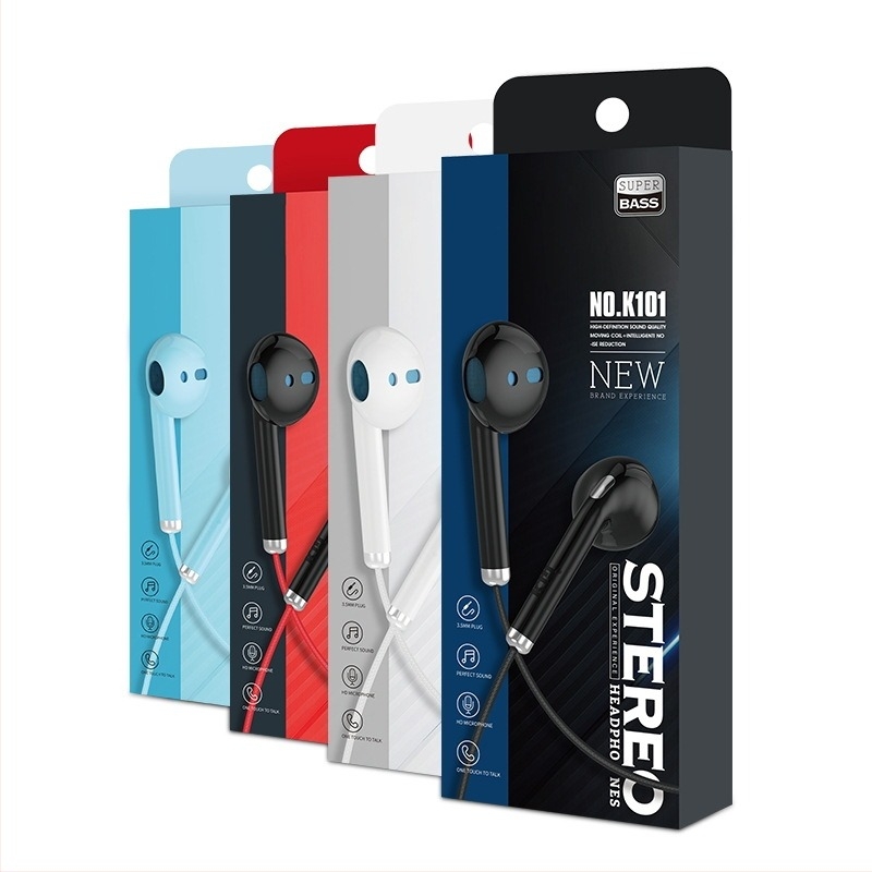 K101 in-ear vezetékes fülhallgató 3.5 mm-es csatlakozóval, kiváló basszus és zajszűrés, mikrofon, Apple és OPPO kompatibilis