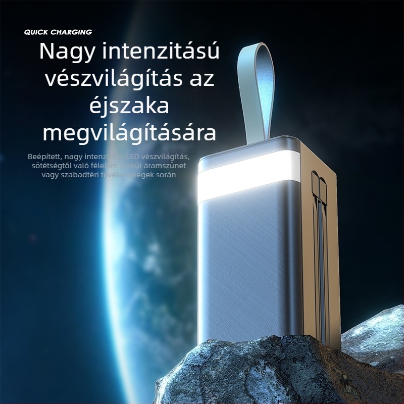 Kültéri power bank 50000mAh PD 22.5W gyors töltés beépített kábellel és kemping lámpával