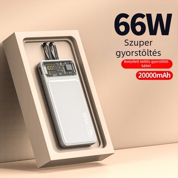 66W-os Power Bank 20000mAh beépített kábellel a gyors töltéshez, ultra vékony átlátszó hordozható töltő, kompatibil az iPhone 17-tel