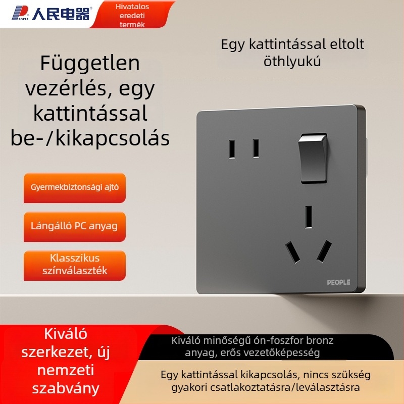 86-os típusú rejtett szerelésű konnektor-panel, 5 lyukas aljzat, eltolódott elrendezés, fekete, otthoni és szállodai dekorációhoz